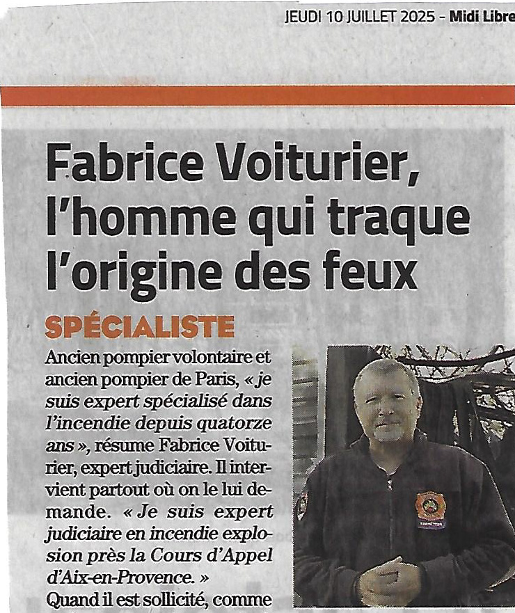Article De Presse 2025 sur l'activité d'expert en incendie, Mr Voiturier Fabrice